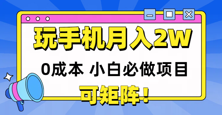 （14879期）玩玩手机月入20000+，0成本小白必做项目，可矩阵