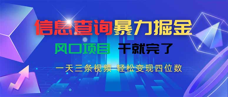 （15516期）信息查询暴力掘金，一天三条视频 轻松变现四位数，风口项目干就完了