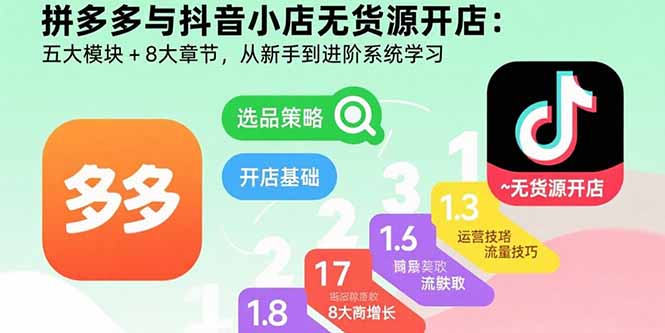 （15805期）拼多多与抖音小店无货源开店：五大模块+8大章节，从新手到进阶系统学习