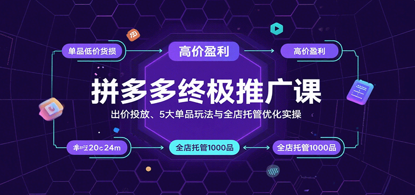 拼多多终极推广课：出价投放、5大单品玩法与全店托管优化实操