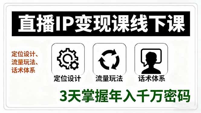 （16065期）直播IP变现课线下课，定位设计、流量玩法、话术体系，3天掌握年入千万密码