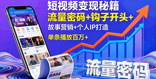 （16079期）短视频变现秘籍，流量密码+钩子开头+故事营销+个人IP打造，单条播放百万+