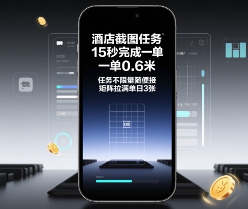 酒店截图任务，15秒完成一单，一单0.6米，任务不限量随便接，矩阵拉满单日3张