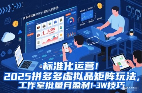 标准化运营!2025拼多多虚拟品矩阵玩法,工作室批量月盈利1-3W技巧