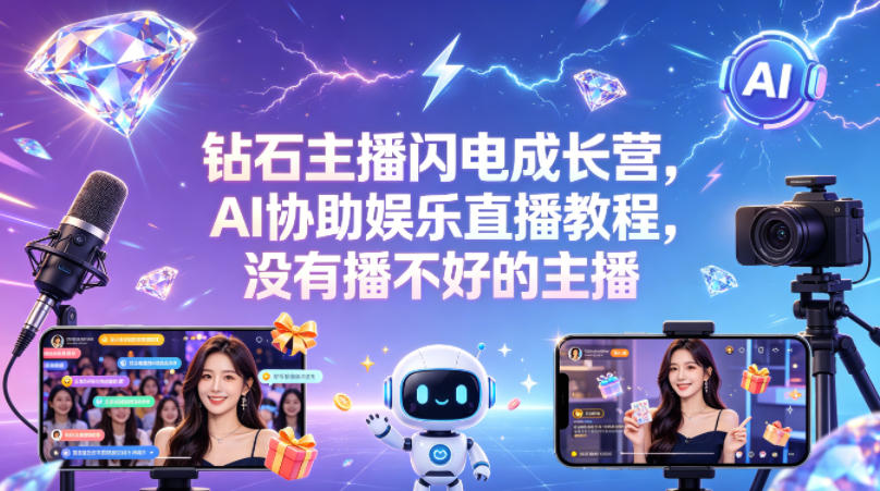 钻石主播闪电成长营，Al协助娱乐直播教程，没有播不好的主播
