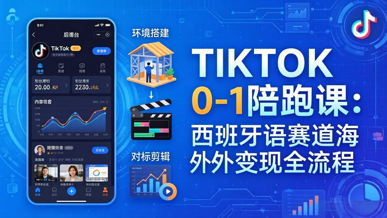 (17908期)TIKTOK 0-1 陪跑课:从环境搭建到刷对标剪辑,西班牙语赛道海外变现全流程