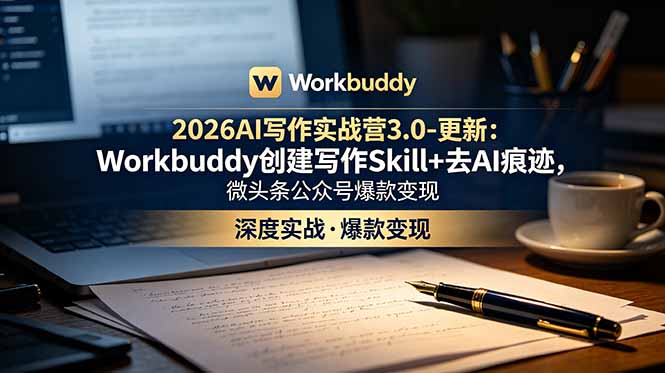 (18995期)2026AI写作实战营3.0-更新:Workbuddy创建写作Skill+去AI痕迹,微头条公众号爆款变现