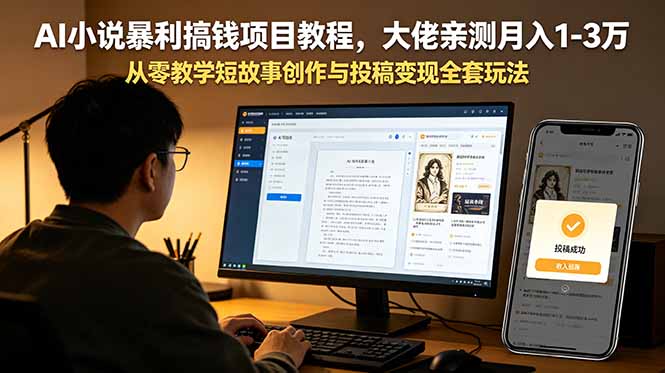 (18898期)AI小说暴利搞钱项目教程,大佬亲测月入1-3万,从零教学短故事创作与投稿变现全套玩法