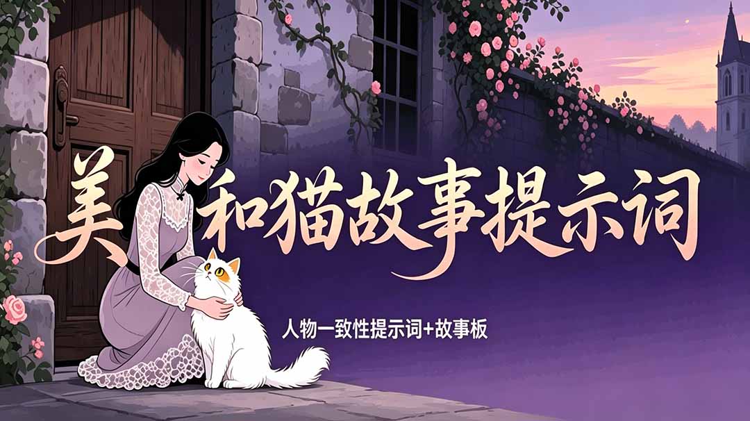 (18909期)美女和猫故事提示词,人物一致性提示词+故事板