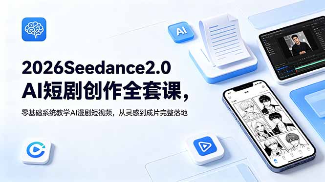 (18958期)2026Seedance2.0AI短剧创作全套课,零基础系统教学AI漫剧短视频,从灵感到成片完整落地