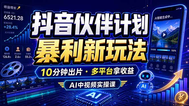 (18869期)抖音伙伴计划最新玩法,无需配音剪辑,10分钟出一条原创视频,轻松日入三位数