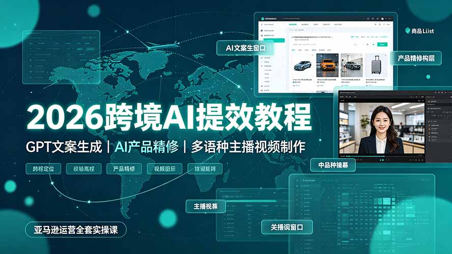 （19286期）2026跨境AI提效教程·GPT文案生成｜AI产品精修｜多语种主播视频制作，亚马逊运营全套实操课