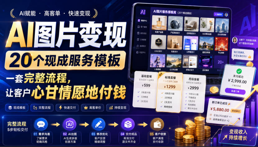 （19395期）AI图片变现，20个现成服务模板，一套完整流程，让客户心甘情愿地付钱【原创双语字幕】