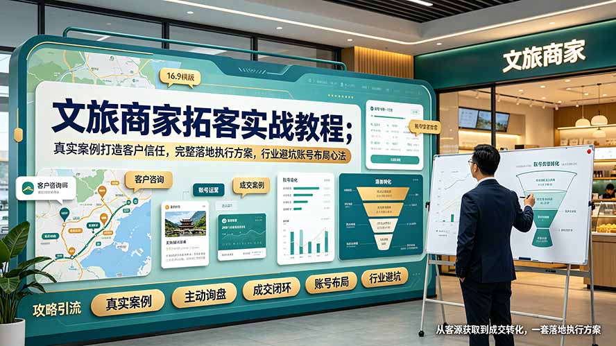 （19273期）文旅商家拓客实战教程；真实案例打造客户信任，完整落地执行方案，行业避坑账号布局心法