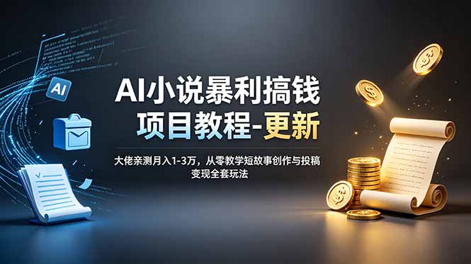（19293期）AI小说暴利搞钱项目教程-更新，大佬亲测月入1-3万，从零教学短故事创作与投稿变现全套玩法