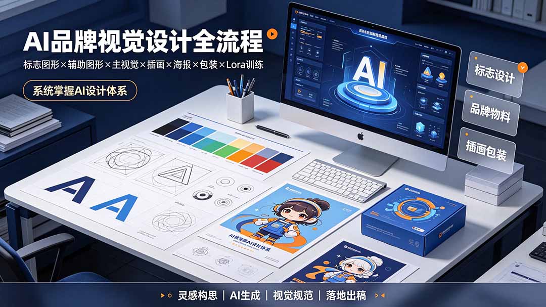 （19372期）AI品牌视觉设计全流程：标志图形×辅助图形×主视觉×插画×海报×包装×Lora训练，系统掌握AI设计体系