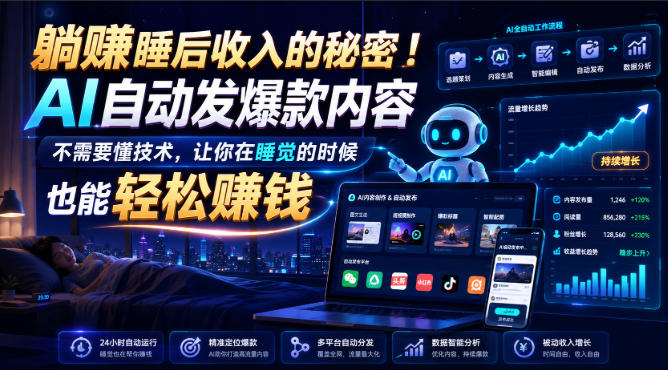 躺賺睡后收入的秘密!AI自动发爆款内容,不需要懂技术,让你在睡觉的时候也能轻松賺钱【原创双语字幕】