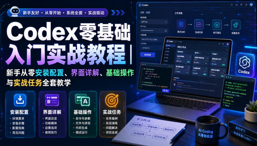 Codex零基础入门实战教程｜新手从零安装配置、界面详解、基础操作与实战任务全套教学