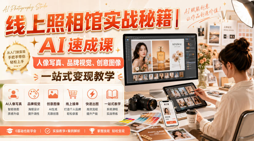 线上照相馆实战秘籍|AI速成课,人像写真、品牌视觉、创意图像一站式变现教学