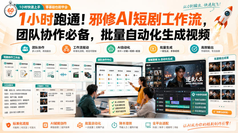 1小时跑通!邪修AI短剧工作流,团队协作必备,批量自动化生成视频