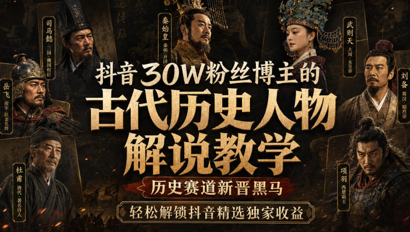 抖音30W粉丝博主的古代历史人物解说教学,历史赛道新晋黑马,轻松解锁抖音精选独家收益