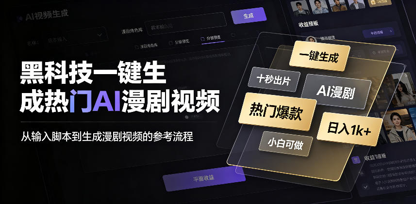 黑科技一键生成热门AI漫剧视频,十秒钟即可搞定,小白也能日入1k+