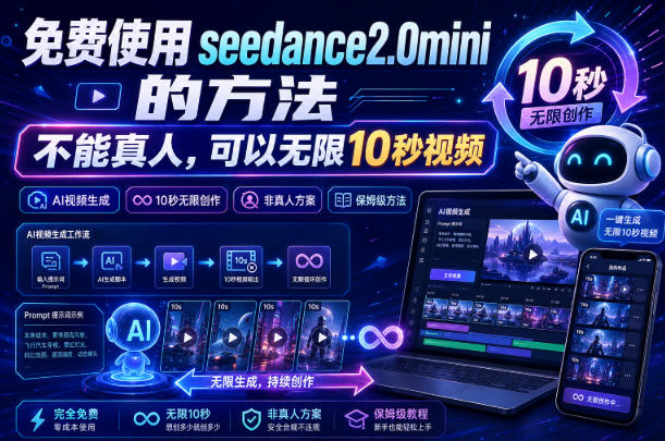免费使用seedance2.0mini的方法，不能真人，可以无限10秒视频，9图+3音频参考
