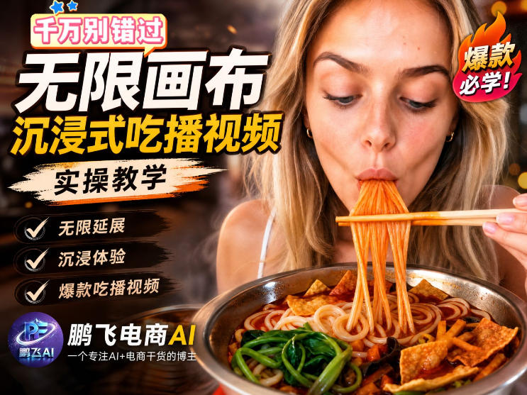 保姆级教程|用AI无线画布做沉浸式吃播,3步直接出片,无线画布工作流,操作简单好上手