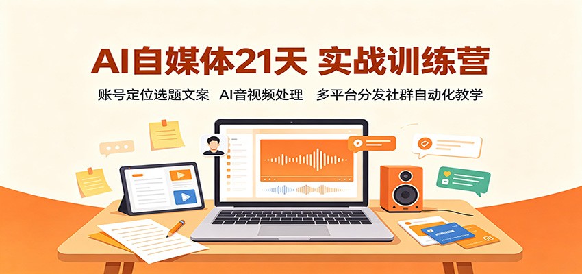 AI自媒体21天实战训练营:账号定位选题文案,AI音视频处理,多平台分发社群自动化教学