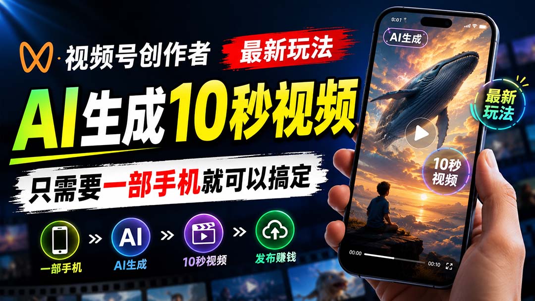 (20136期)视频号创作者最新玩法,AI生成10秒视频,只需要一部手机就可以搞定