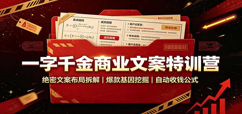 一字千金商业文案特训营:绝密文案布局拆解,爆款基因挖掘,自动收钱公式