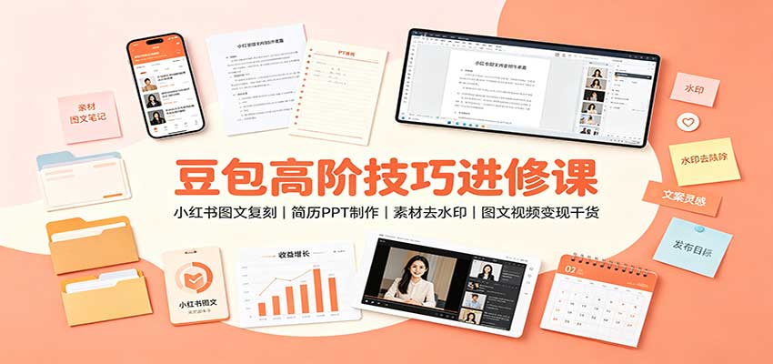 豆包高阶技巧进修课:小红书图文复刻,简历PPT制作,素材去水印,图文视频变现干货