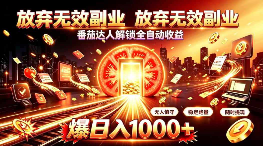 放弃无效副业,番茄达人解锁全自动收益,日入1k+,门槛最低的线上轻资产项目