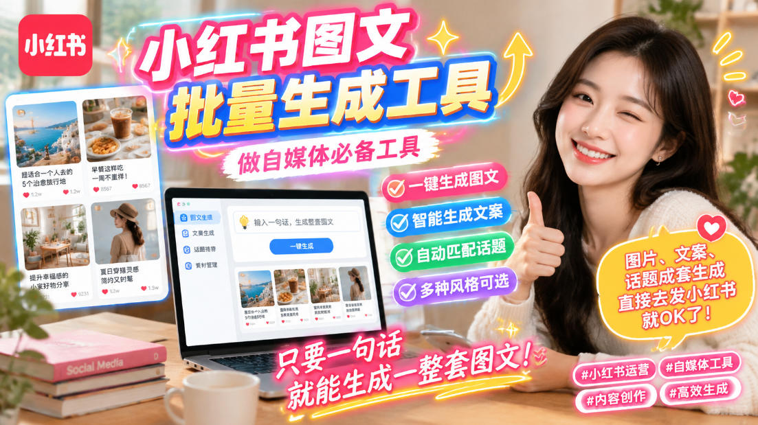 (20300期)小红书图文批量生成工具,话题、文案、配图一键生成,直接发布,做自媒体必备工具
