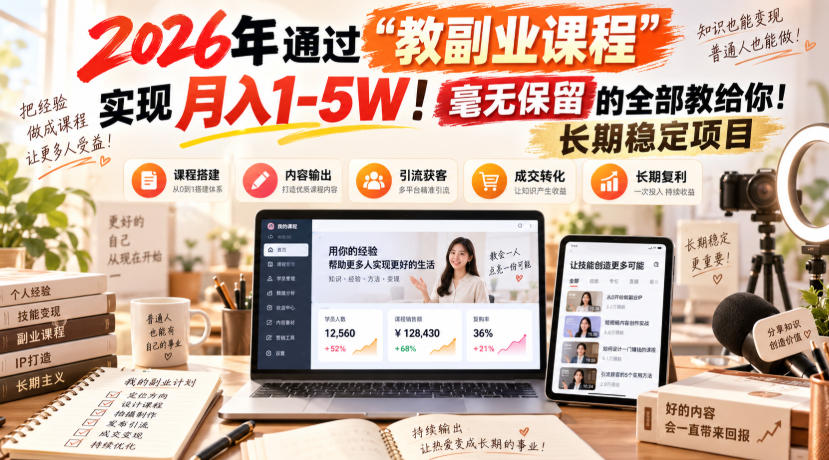 (20590期)“教副业课程”月入1-5W!长期稳定项目,毫无保留的全部教给你!
