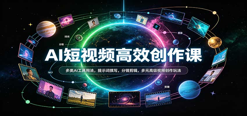 AI短视频高效创作课:多类AI工具用法,提示词撰写,分镜剪辑,多元高级视频创作玩法
