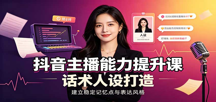 抖音主播能力提升课:账号底层逻辑,直播间搭建调试,话术人设打造全套教学
