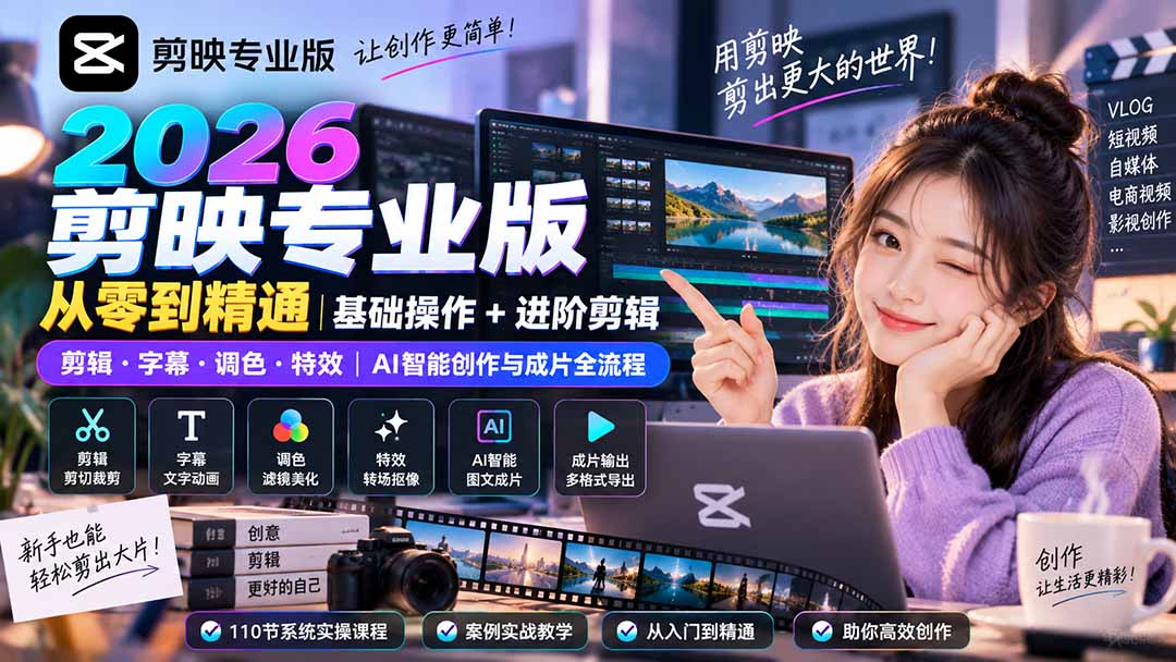 （20276期）2026剪映专业版从零到精通｜基础操作+进阶剪辑｜剪辑·字幕·调色·特效｜AI智能创作与成片全流程