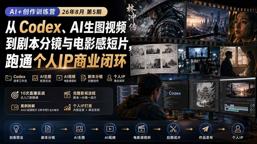 (20259期)AI+创作训练营26年第5期-更新:从Codex、AI生图视频到剧本分镜与电影感短片,跑通个人IP商业闭环