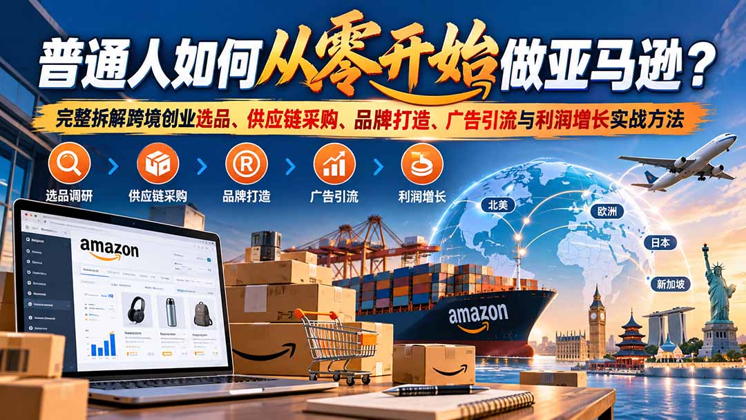 （20953期）普通人如何从零开始做亚马逊？完整拆解跨境创业选品、供应链采购、品牌打造、广告引流与利润增长实战方法