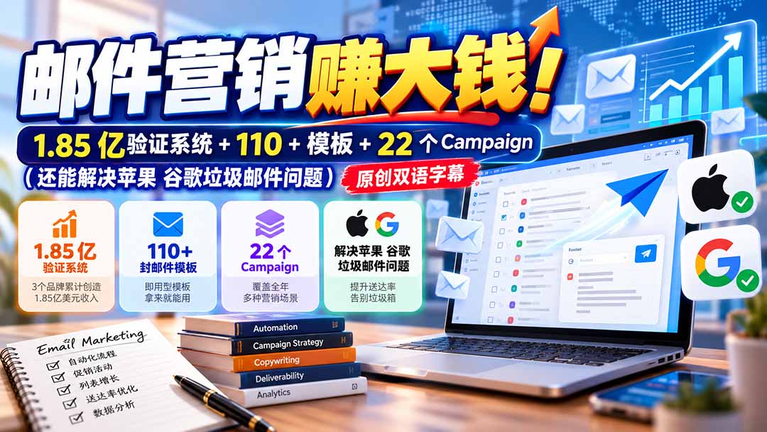 (20984期)邮件营销赚大钱!1.85亿验证系统+110+模板+22个Campaign(还能解决苹果 谷歌垃圾邮件问题)【原创双语字幕】