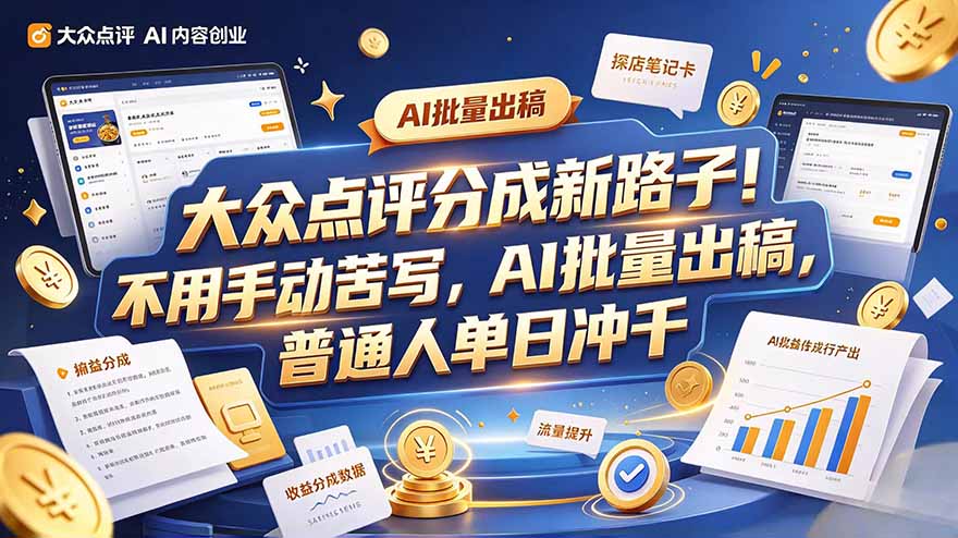 (20983期)大众点评副业新玩法,工具提效解放双手,批量做笔记,单日可破千